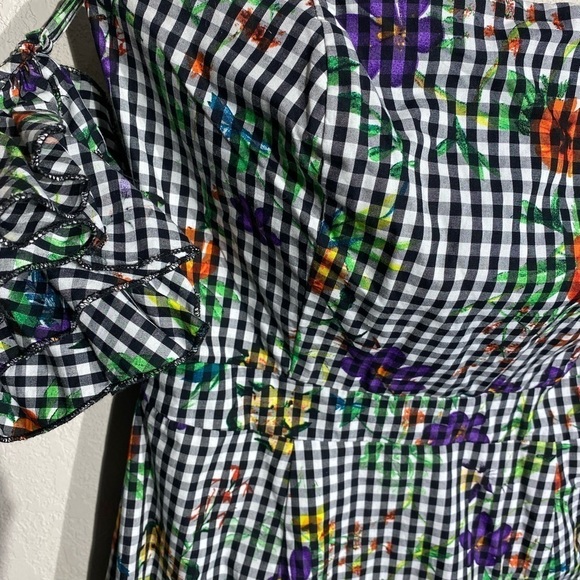 ROMEO+JULIET COUTURE Black Gingham Floral Puff Ruffle Sleeve Mini Dress Size S - Picture 4 of 11